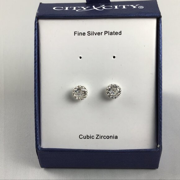 City City Fine Silver Plated Cubic Zirconia Earrings - Picture 1 of 4